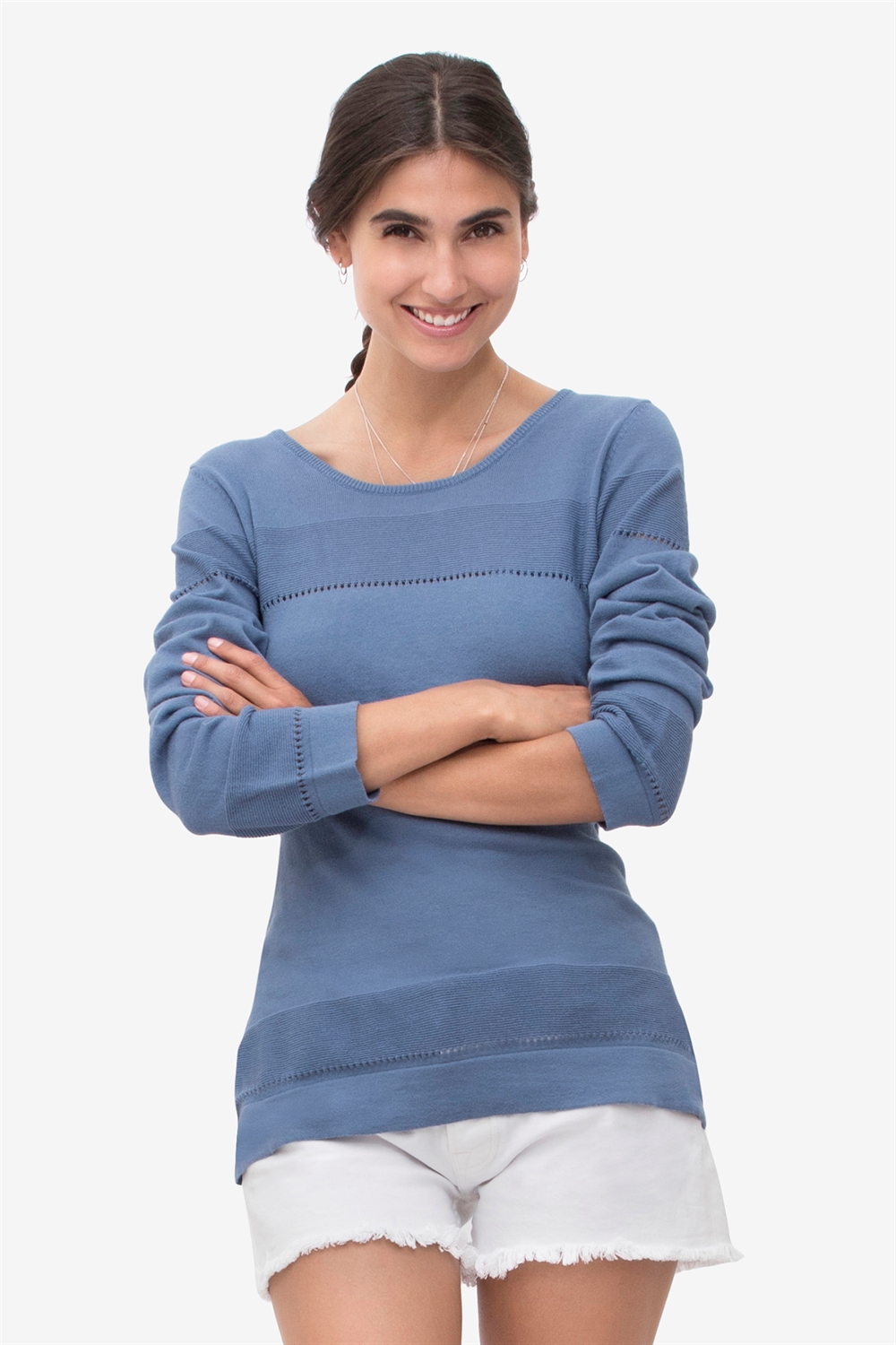 Blue nursing tee with fine knit pattern- 100% organic cotton
