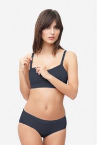 Blue nursing bra with click opening in bamboo fibers